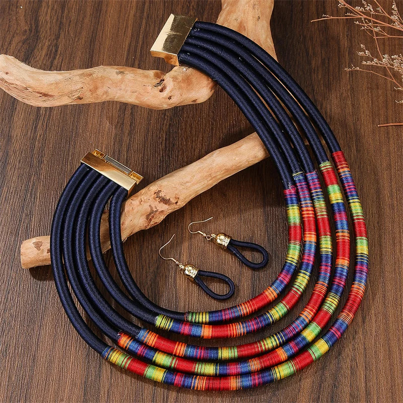 Colorful Beaded Jewelry Set — Earrings &amp; Necklace - Glow by Hellen African and Boho Jewelry African Home Decor Cultural Accessories