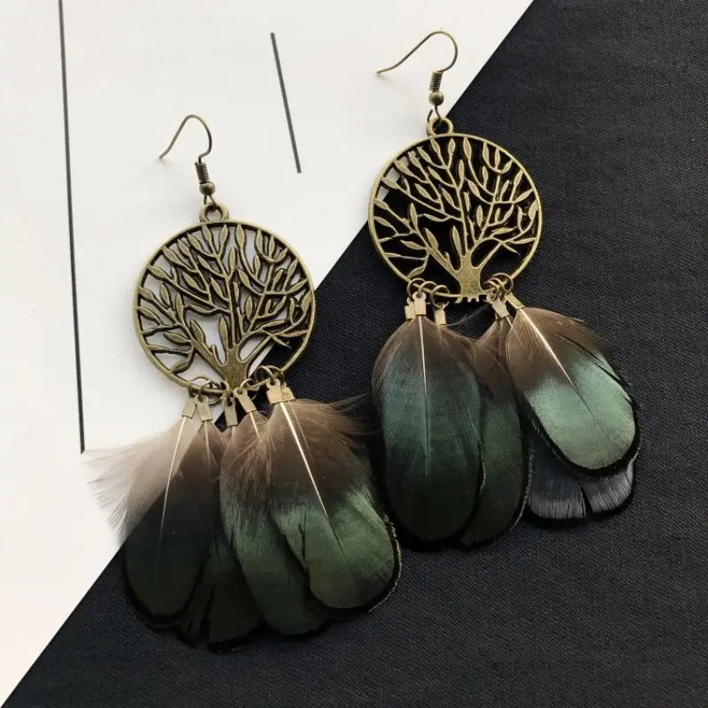 MAASAI PEACOCK PLUMES EARRINGS – Unique Imitation Feather Exaggerate Boho Statement Jewelry - Glow by Hellen African and Boho Jewelry African Home Decor Cultural Accessories