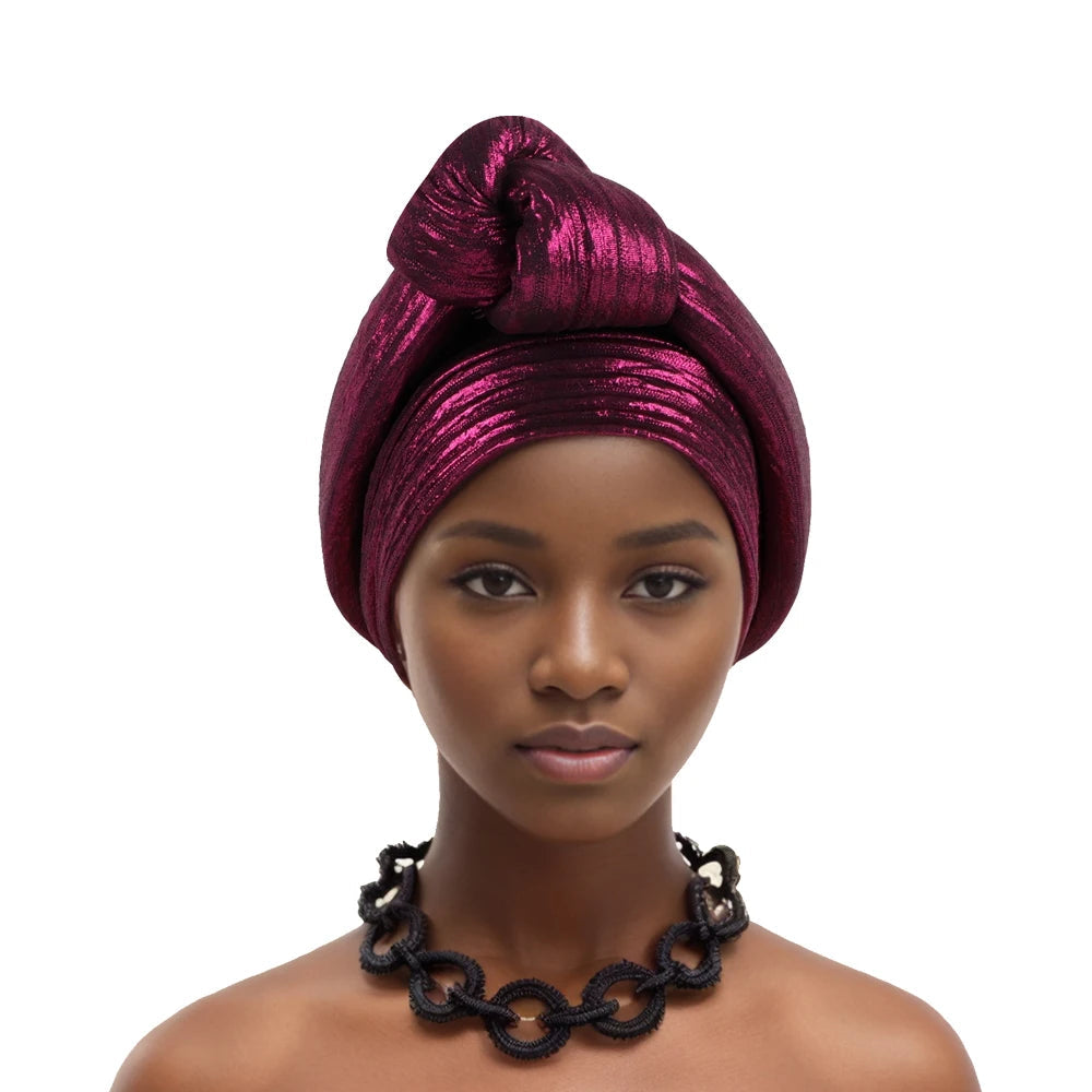Glitter Fabric Knotted Turban Cap — Pre-Styled Elegance - Glow by Hellen African and Boho Jewelry African Home Decor Cultural Accessories