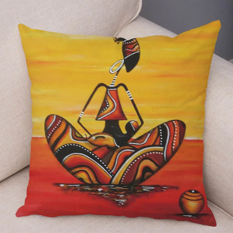 Abstract African Woman Pillowcase – Gallery-Style Exotic Cushion Cover - Glow by Hellen African and Boho Jewelry African Home Decor Cultural Accessories