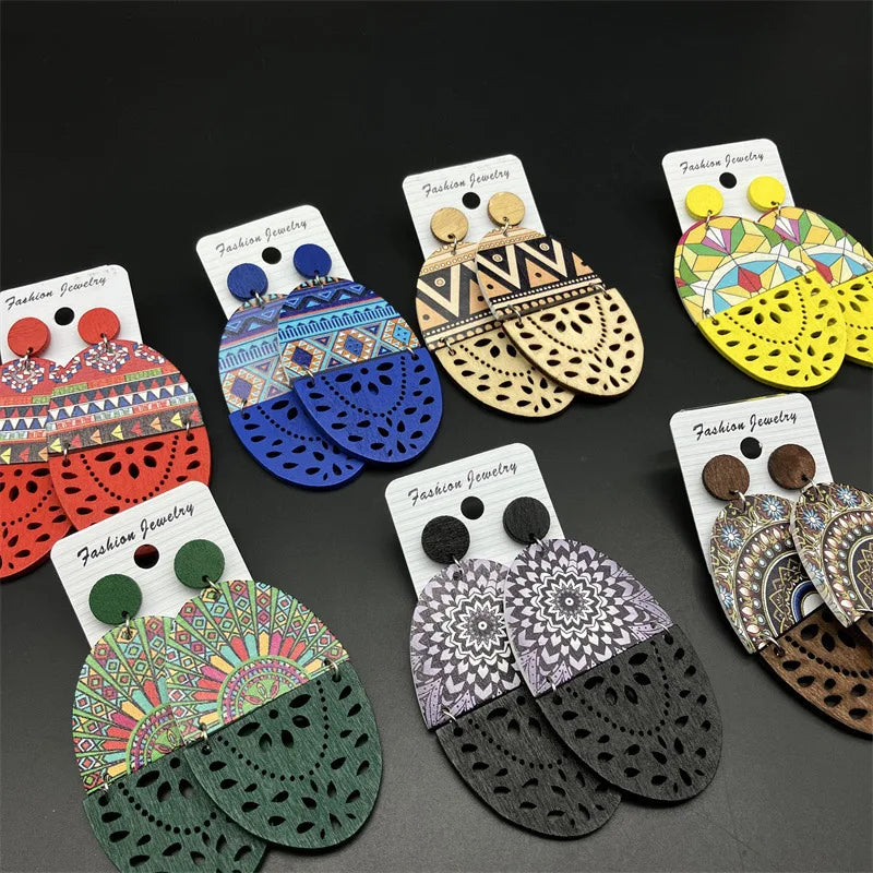 MAKONDE GROOVE EARRINGS – Retro Ethnic Exaggerated Wooden Long Earrings Boho Gift - Glow by Hellen African and Boho Jewelry African Home Decor Cultural Accessories