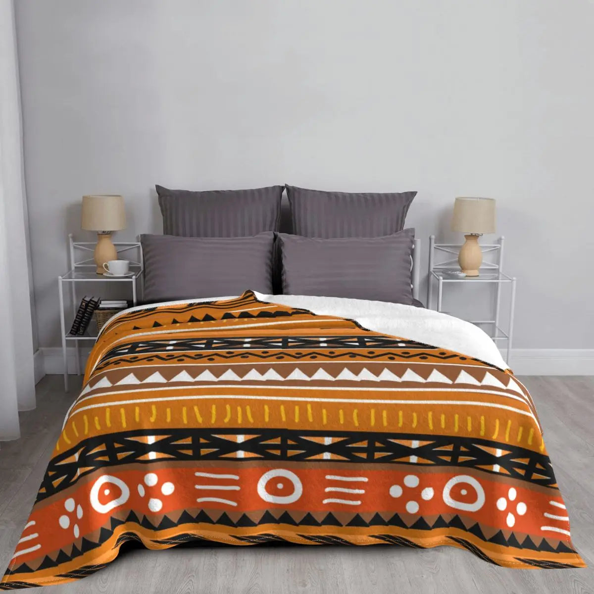SHANGO THUNDER THROW BLANKET – African Tribal Flannel Duvet Cover &amp; Bedspread - Glow by Hellen African and Boho Jewelry African Home Decor Cultural Accessories