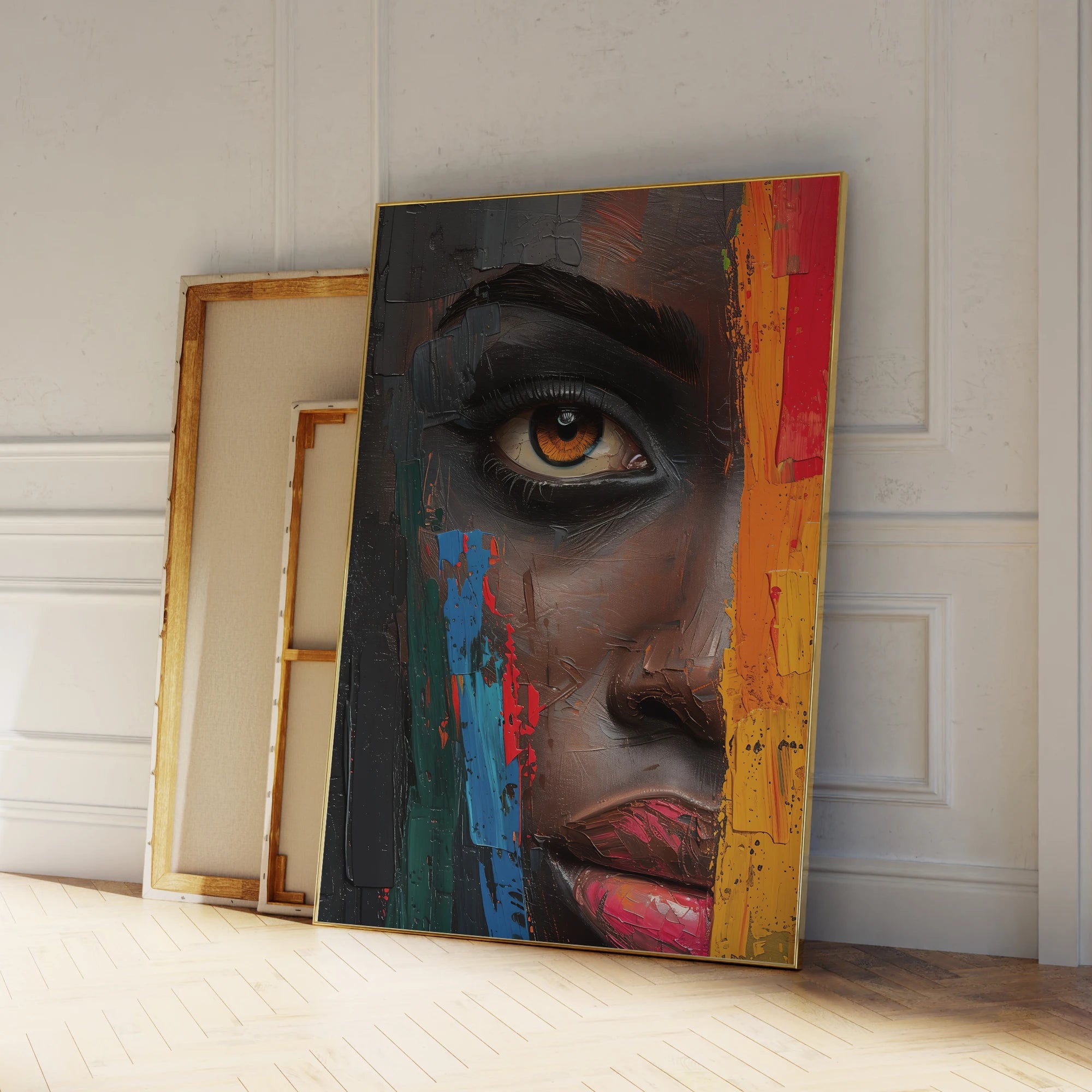 KARO GAZE ABSTRACT CANVAS – Intense Color Mysterious Woman Face Print - Glow by Hellen African and Boho Jewelry African Home Decor Cultural Accessories