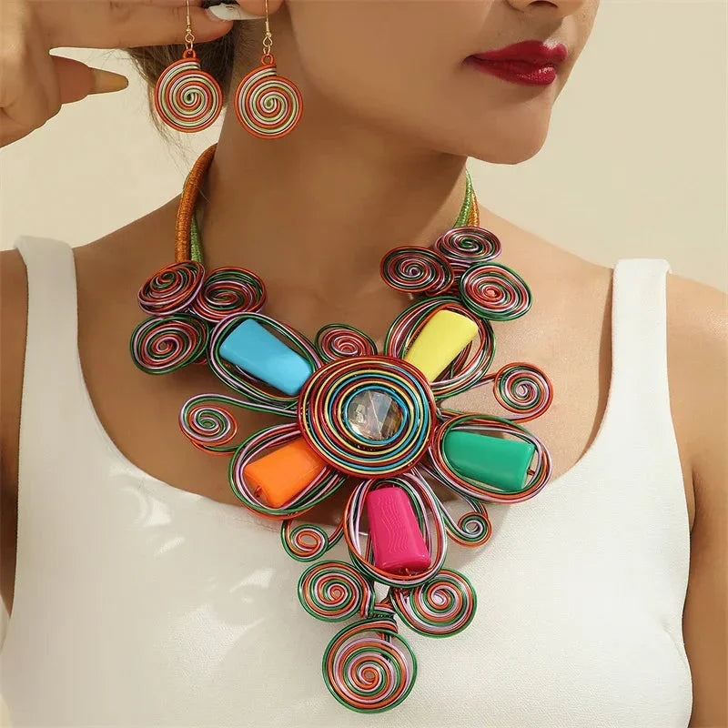Exaggerated Flower Jewelry Set - Glow by Hellen African and Boho Jewelry African Home Decor Cultural Accessories