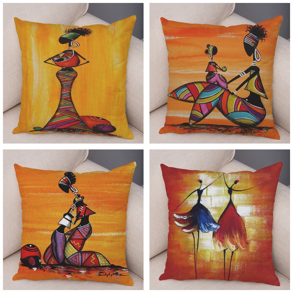 Abstract African Woman Pillowcase – Gallery-Style Exotic Cushion Cover - Glow by Hellen African and Boho Jewelry African Home Decor Cultural Accessories