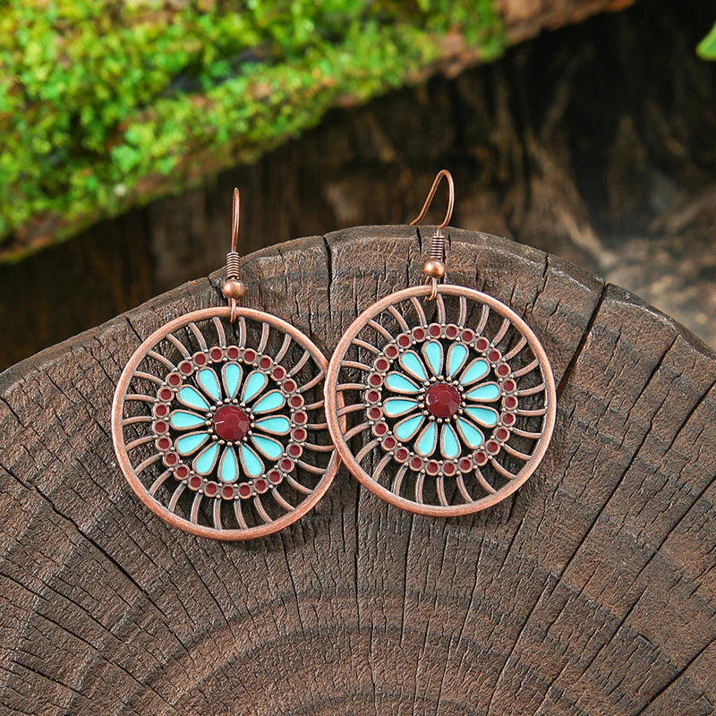 AKAN FLORAL STATEMENT EARRINGS – Bohemian Colorful Enamel Vintage Drop Jewelry - Glow by Hellen African and Boho Jewelry African Home Decor Cultural Accessories