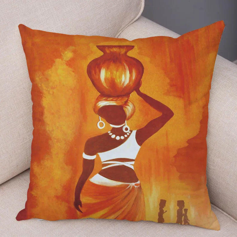 Abstract African Woman Pillowcase – Gallery-Style Exotic Cushion Cover - Glow by Hellen African and Boho Jewelry African Home Decor Cultural Accessories