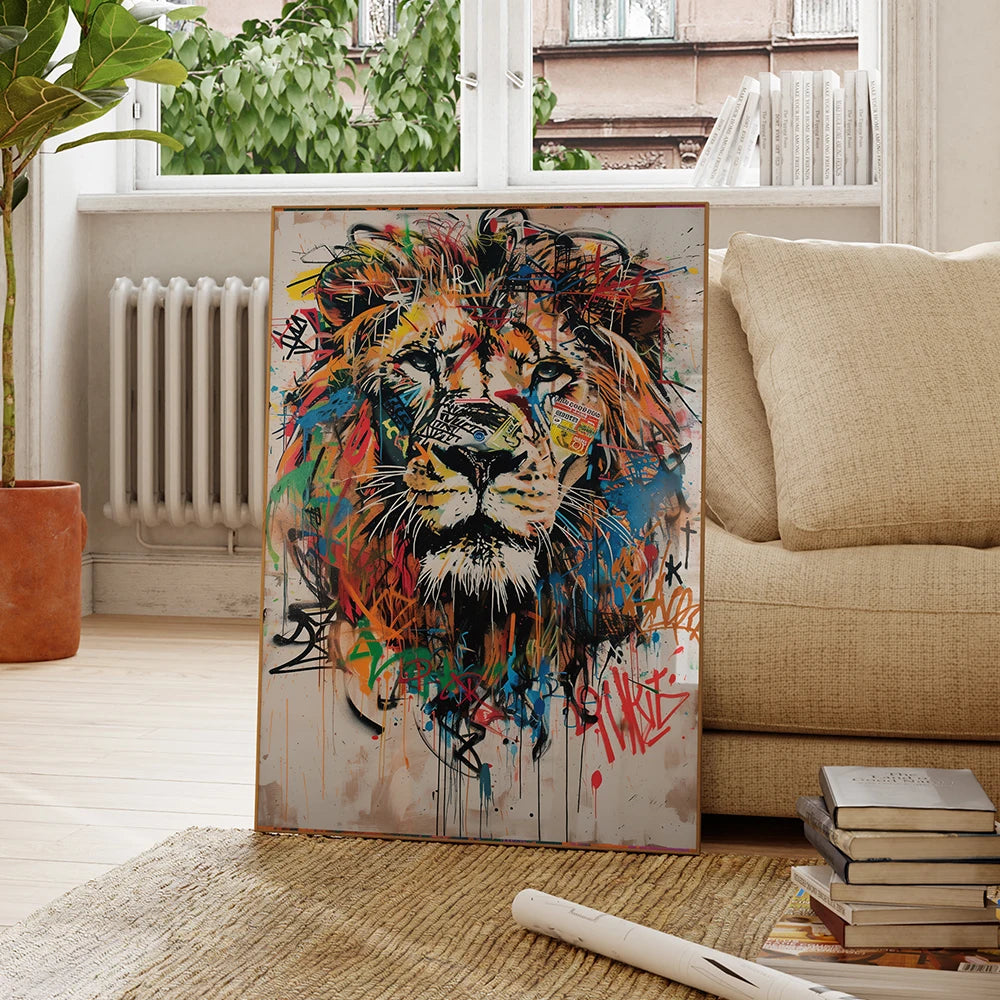 TONGA KING POP ART CANVAS – Graffiti Abstract Lion Wall Print - Glow by Hellen African and Boho Jewelry African Home Decor Cultural Accessories