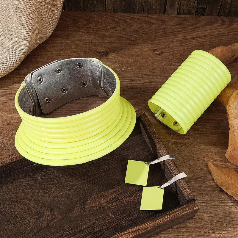 4-Piece Vintage Leather Jewelry Set — Necklace, Bracelet & Earrings - Glow by Hellen African and Boho Jewelry African Home Decor Cultural Accessories