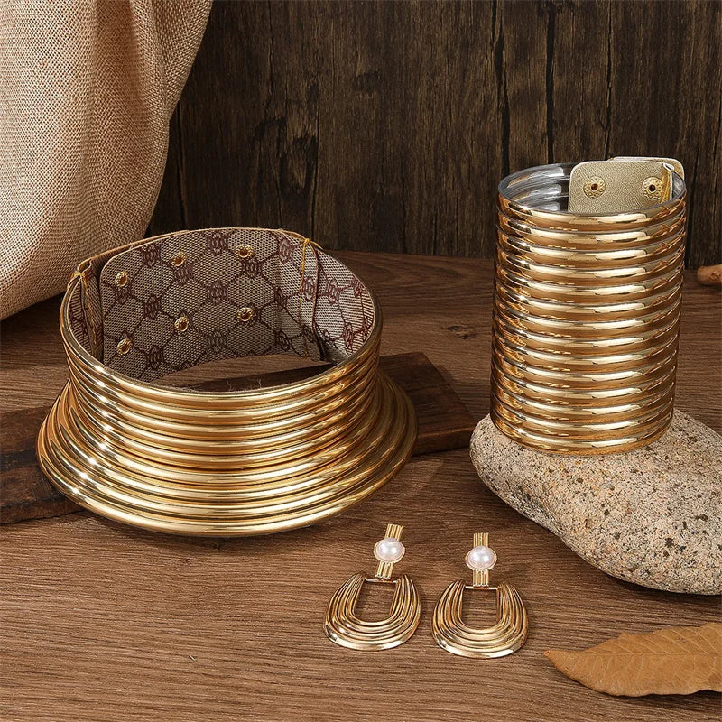 4-Piece Vintage Leather Jewelry Set — Necklace, Bracelet & Earrings - Glow by Hellen African and Boho Jewelry African Home Decor Cultural Accessories