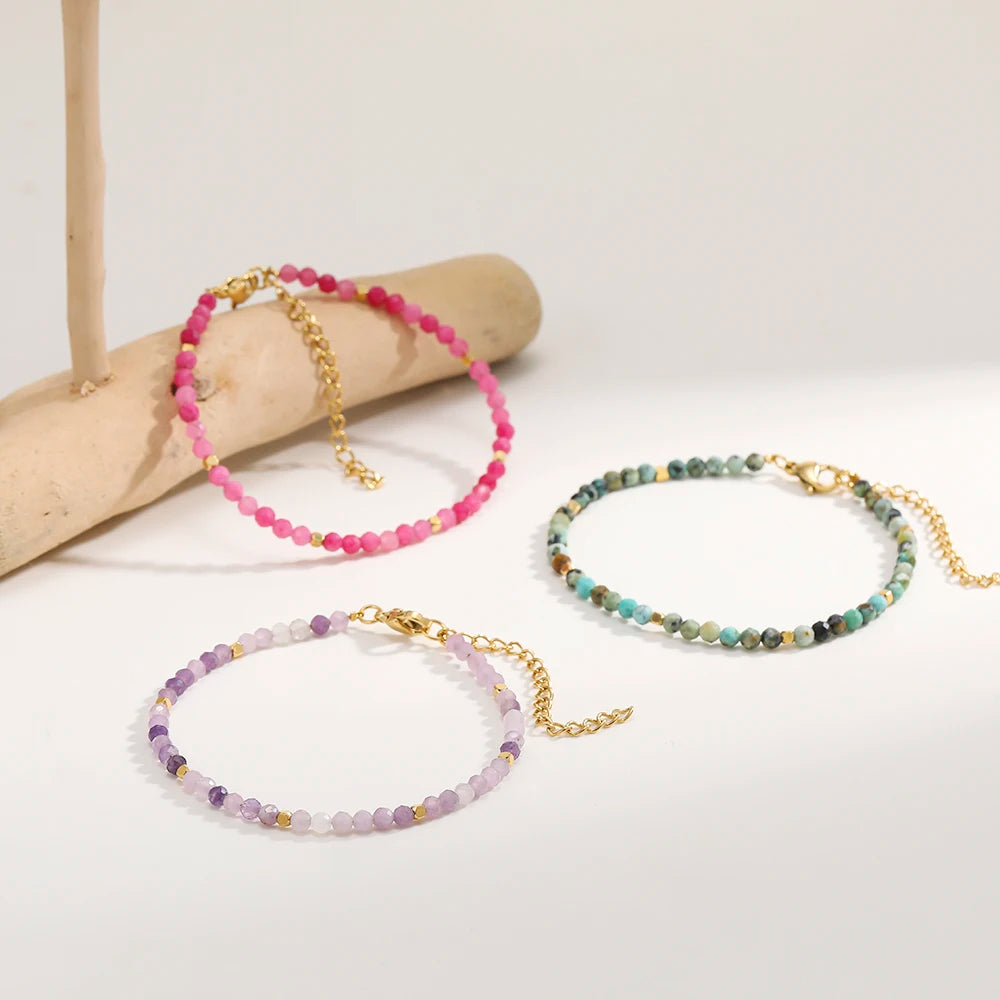 3mm Faceted African Turquoise Bracelet — 18K Gold-Plated Accent - Glow by Hellen African and Boho Jewelry African Home Decor Cultural Accessories