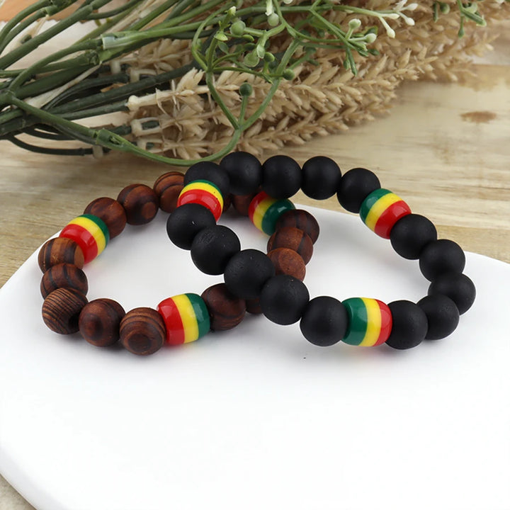 ETHIOPIAN LION RASTAFARI BRACELETS – 5-Pcs Wooden Beaded Set - Glow by Hellen African and Boho Jewelry African Home Decor Cultural Accessories