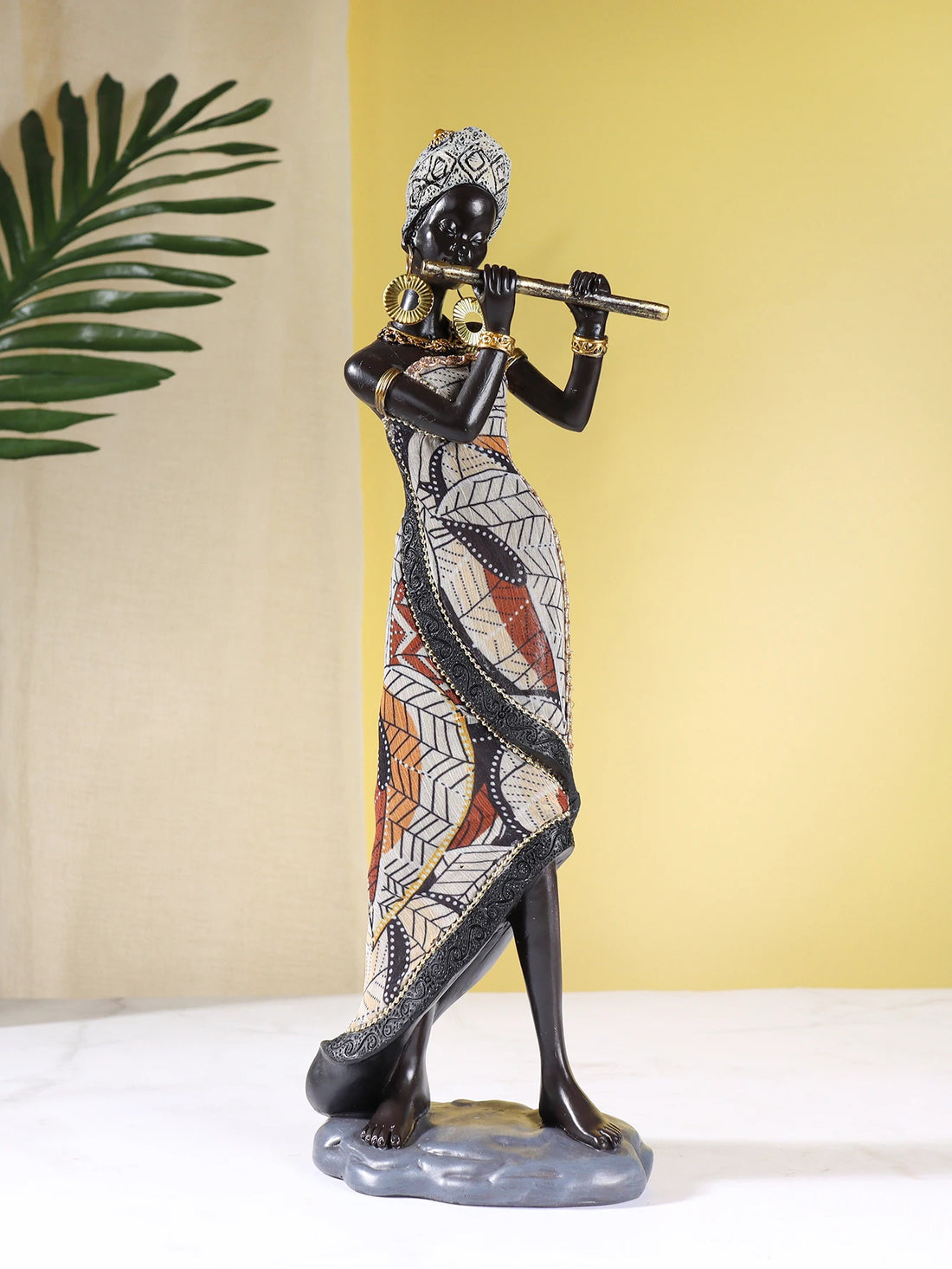 MANGBETU MELODY FIGURINE – African Female Musician Sculpture Resin Ornament - Glow by Hellen African and Boho Jewelry African Home Decor Cultural Accessories