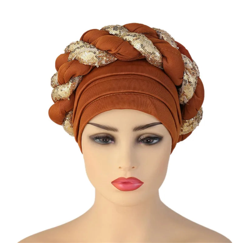 Sequins Braid Turban Cap — Shine with Every Step - Glow by Hellen African and Boho Jewelry African Home Decor Cultural Accessories