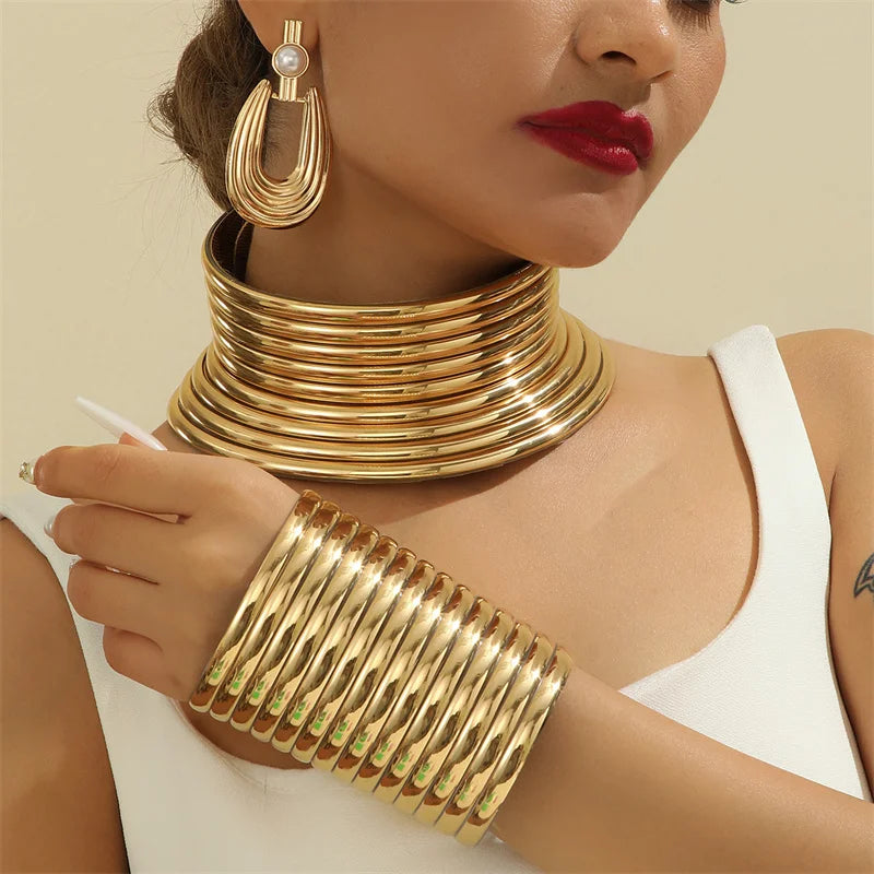 4-Piece Vintage Leather Jewelry Set — Necklace, Bracelet & Earrings - Glow by Hellen African and Boho Jewelry African Home Decor Cultural Accessories