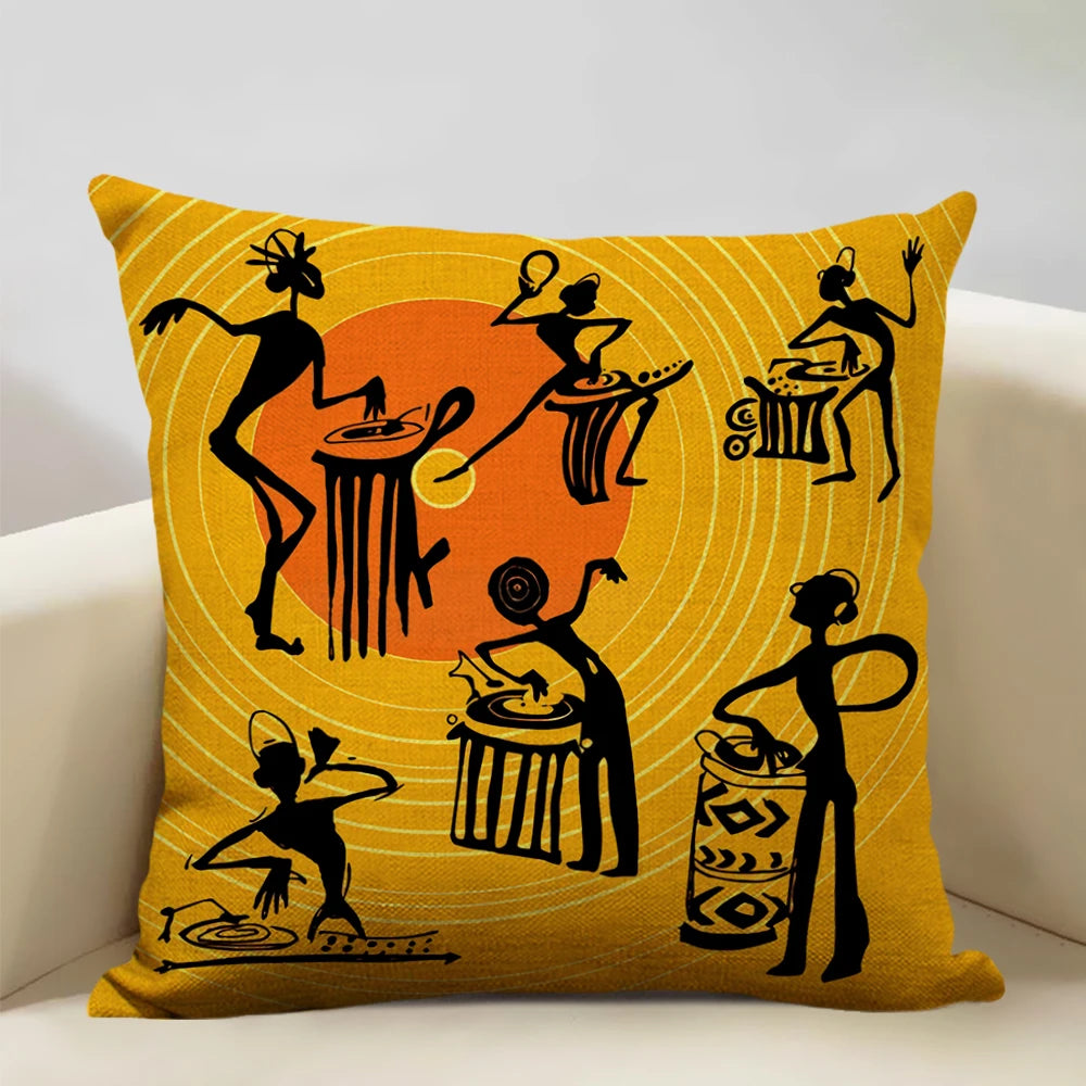 African Oil Painting Cushion Cover – Dancing Girl Art - Glow by Hellen African and Boho Jewelry African Home Decor Cultural Accessories