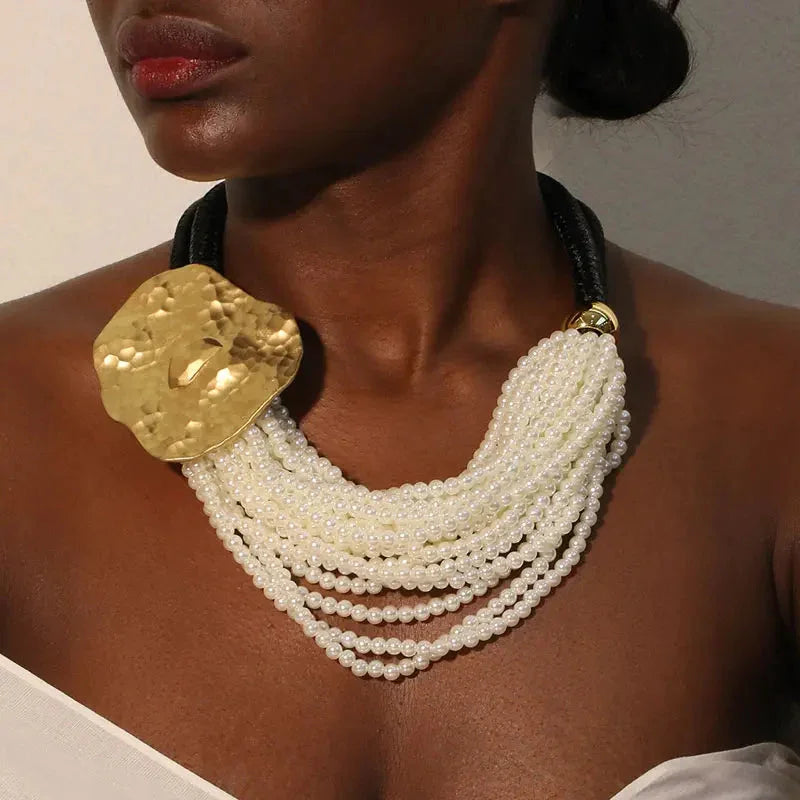 Statement Vintage Pearls Necklace with Geometry Pendant - Glow by Hellen African and Boho Jewelry African Home Decor Cultural Accessories