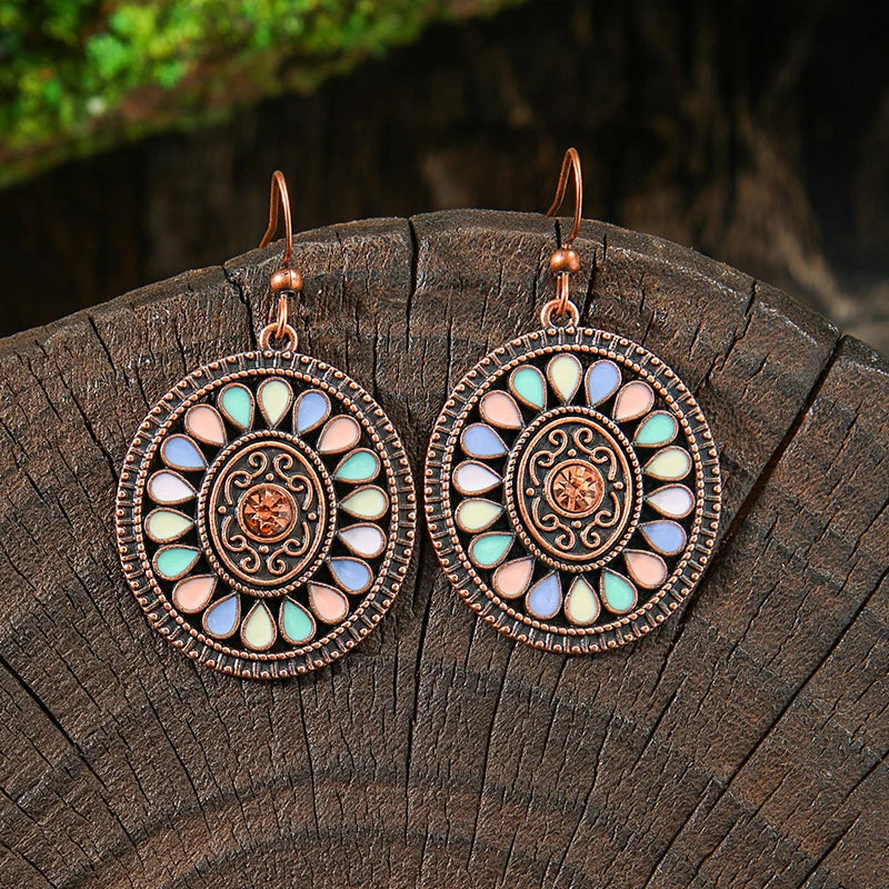 AKAN FLORAL STATEMENT EARRINGS – Bohemian Colorful Enamel Vintage Drop Jewelry - Glow by Hellen African and Boho Jewelry African Home Decor Cultural Accessories