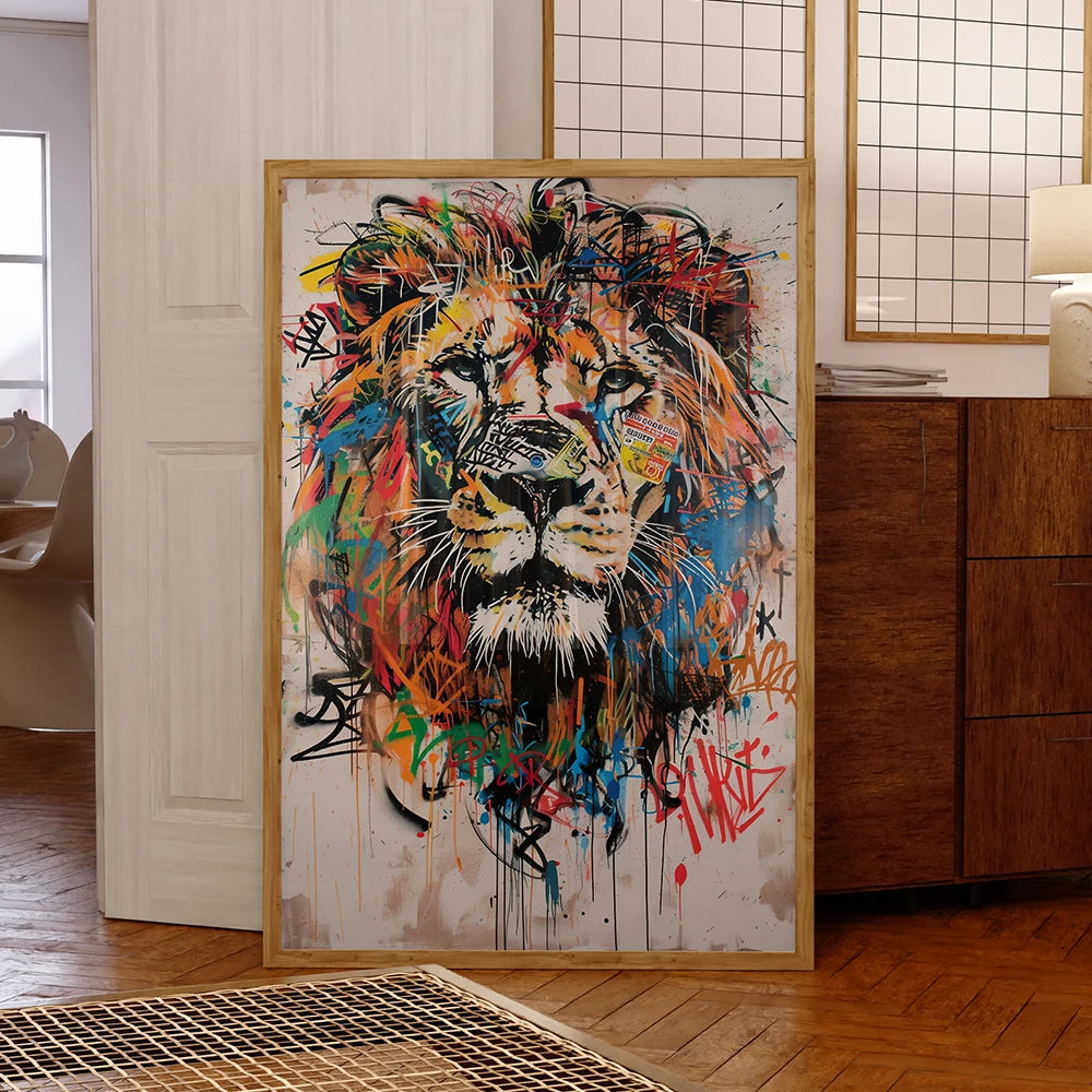 TONGA KING POP ART CANVAS – Graffiti Abstract Lion Wall Print - Glow by Hellen African and Boho Jewelry African Home Decor Cultural Accessories