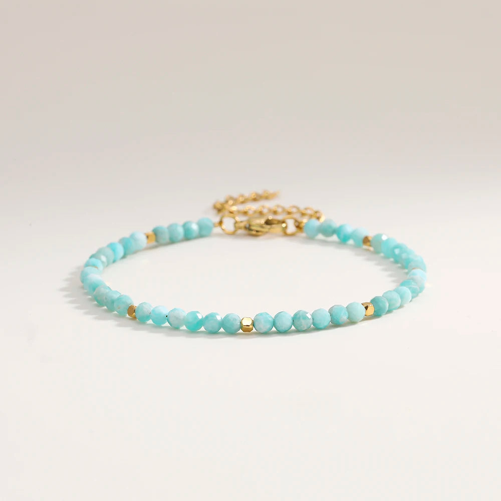 3mm Faceted African Turquoise Bracelet — 18K Gold-Plated Accent - Glow by Hellen African and Boho Jewelry African Home Decor Cultural Accessories