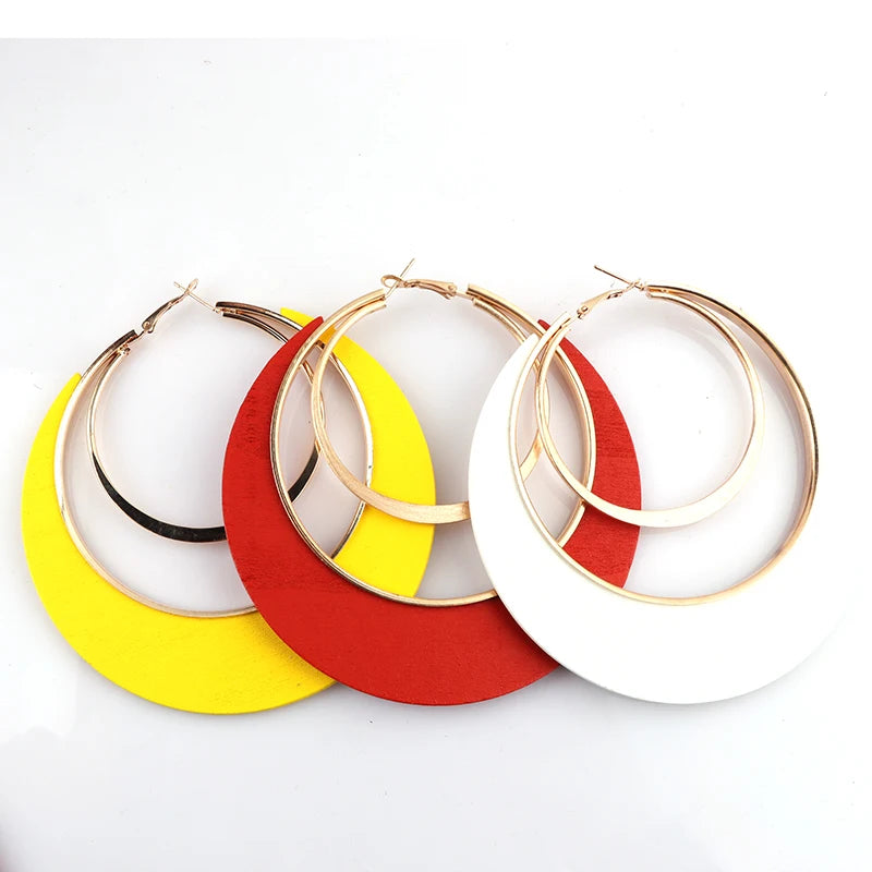 ZULU RHYTHM WOODEN HOOPS – Oversized Colourful Statement Earrings - Glow by Hellen African and Boho Jewelry African Home Decor Cultural Accessories