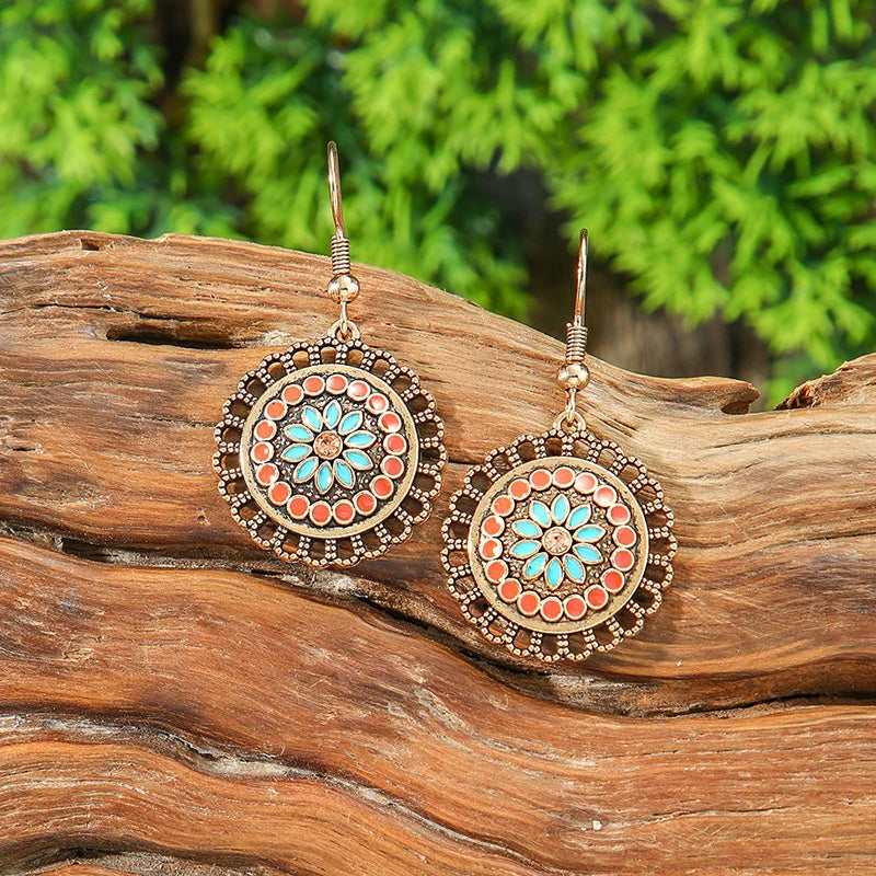 AKAN FLORAL STATEMENT EARRINGS – Bohemian Colorful Enamel Vintage Drop Jewelry - Glow by Hellen African and Boho Jewelry African Home Decor Cultural Accessories