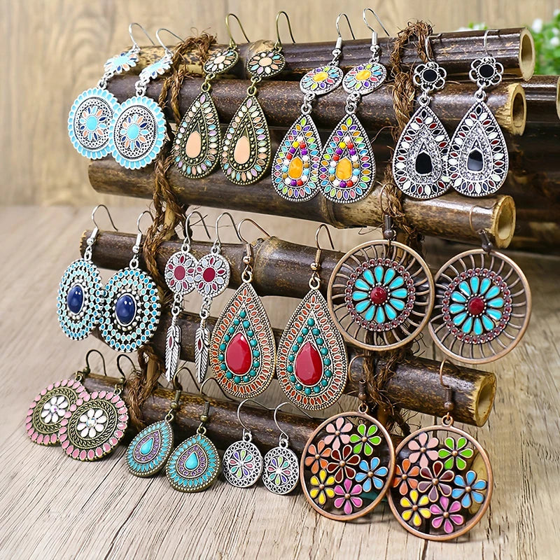 AKAN FLORAL STATEMENT EARRINGS – Bohemian Colorful Enamel Vintage Drop Jewelry - Glow by Hellen African and Boho Jewelry African Home Decor Cultural Accessories