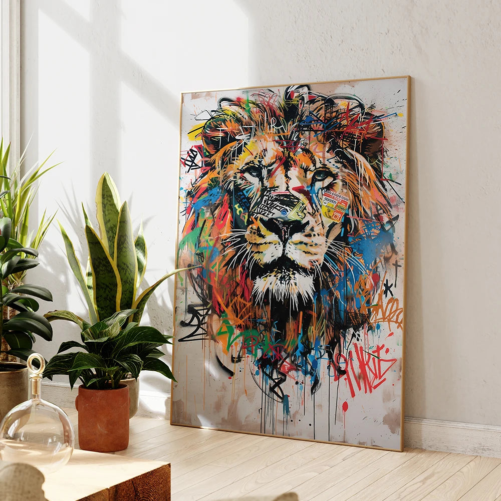 TONGA KING POP ART CANVAS – Graffiti Abstract Lion Wall Print - Glow by Hellen African and Boho Jewelry African Home Decor Cultural Accessories