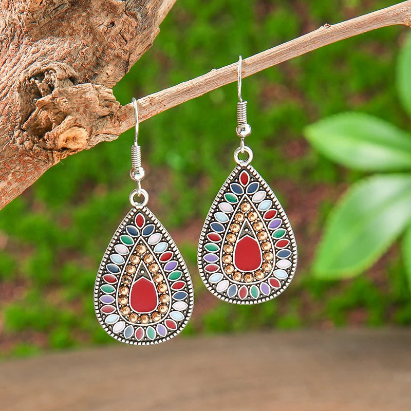 AKAN FLORAL STATEMENT EARRINGS – Bohemian Colorful Enamel Vintage Drop Jewelry - Glow by Hellen African and Boho Jewelry African Home Decor Cultural Accessories