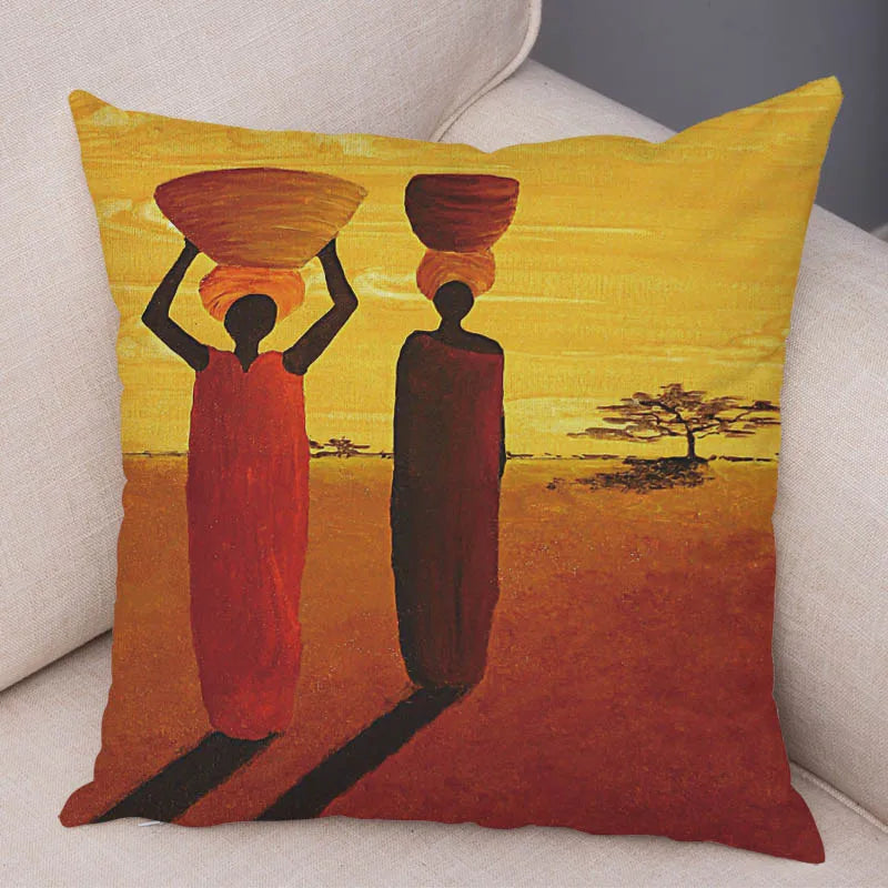 Abstract African Woman Pillowcase – Gallery-Style Exotic Cushion Cover - Glow by Hellen African and Boho Jewelry African Home Decor Cultural Accessories