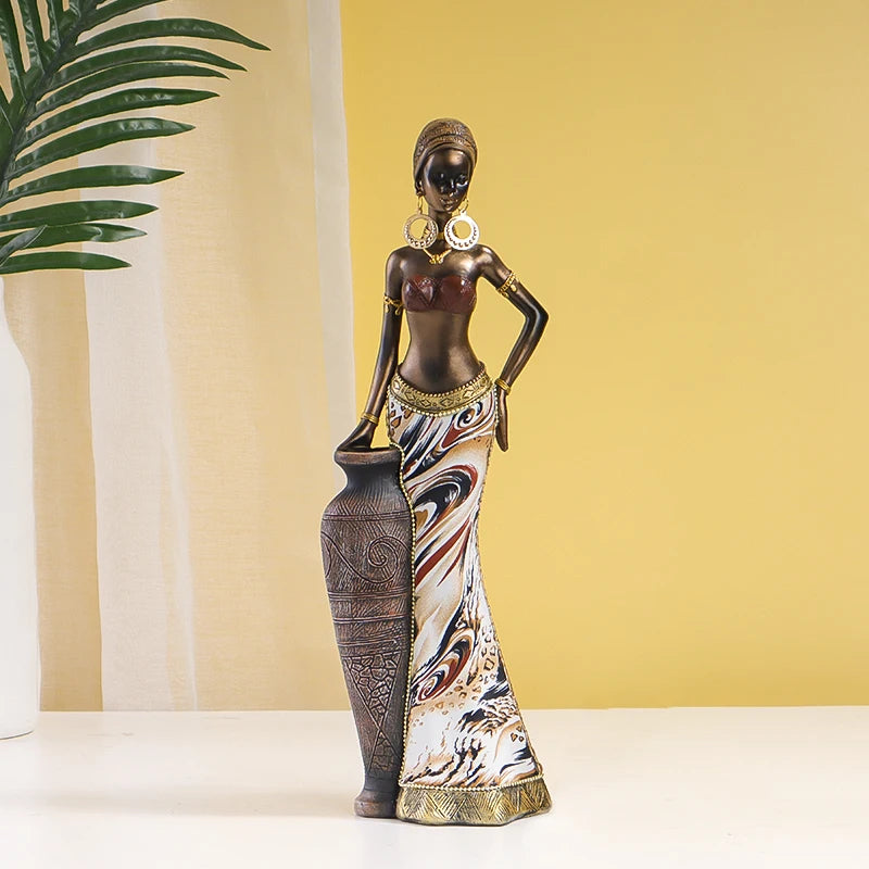 YORUBA ELEGANCE ART FIGURINE – Retro African Black Woman Resin Sculpture Home Decor - Glow by Hellen African and Boho Jewelry African Home Decor Cultural Accessories