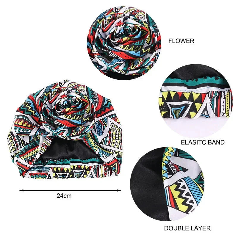 African Floral Satin-Lined Turban Cap - Glow by Hellen African and Boho Jewelry African Home Decor Cultural Accessories