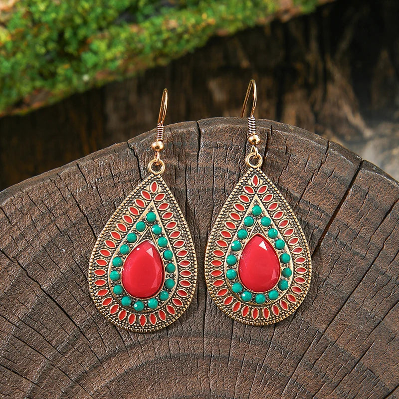 AKAN FLORAL STATEMENT EARRINGS – Bohemian Colorful Enamel Vintage Drop Jewelry - Glow by Hellen African and Boho Jewelry African Home Decor Cultural Accessories