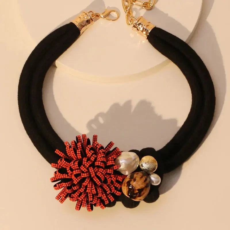 Statement Red Flower Necklace - Glow by Hellen African and Boho Jewelry African Home Decor Cultural Accessories