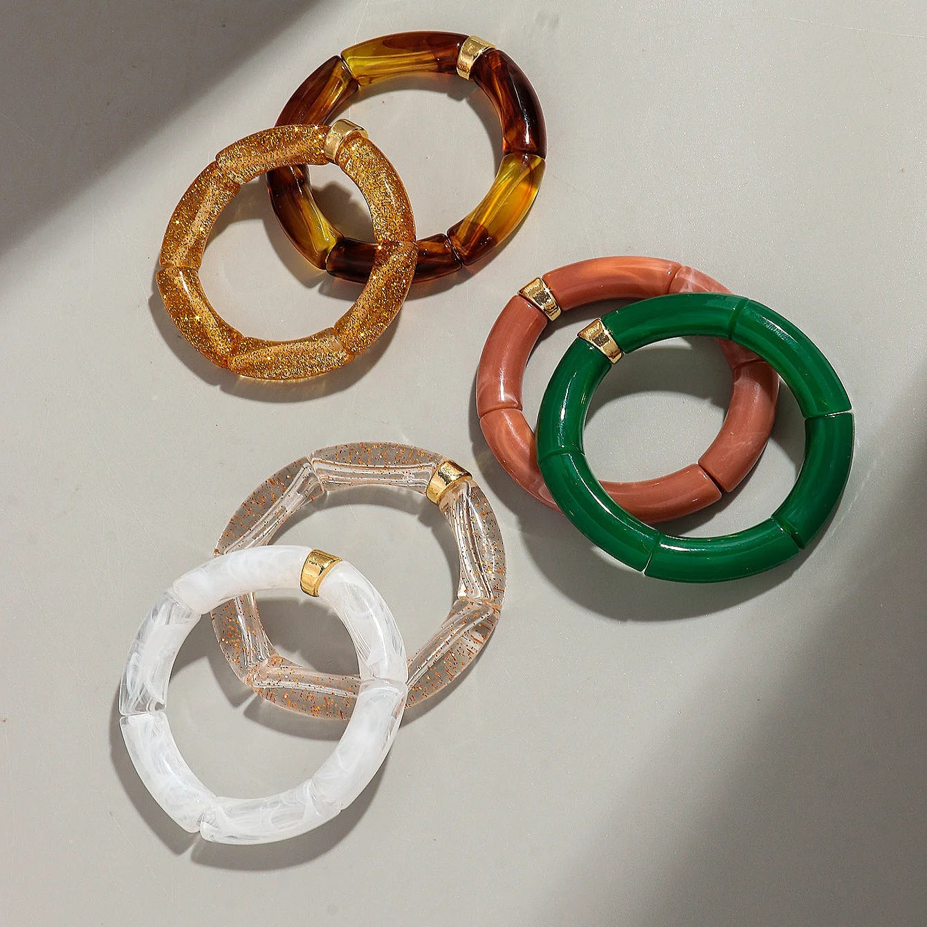 Bohemia Acrylic Design Style Chunky Bamboo Stackable Bracelet - Glow by Hellen African and Boho Jewelry African Home Decor Cultural Accessories