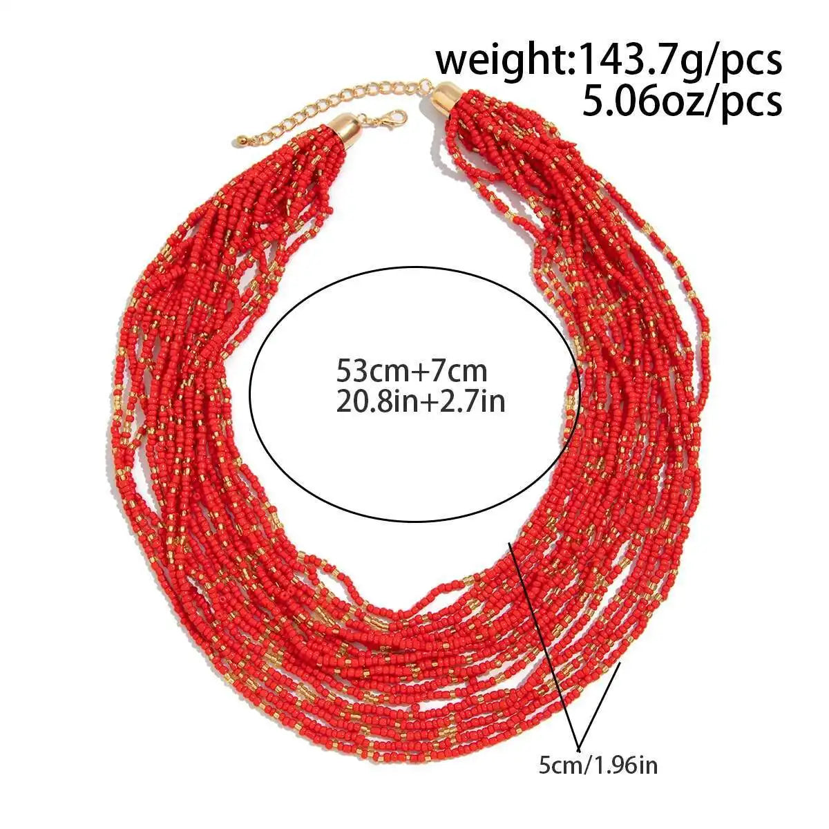 HIMBA SUNSET SEED CHOKER – Bohemia Red Small Seed Beads Chain Necklace - Glow by Hellen African and Boho Jewelry African Home Decor Cultural Accessories