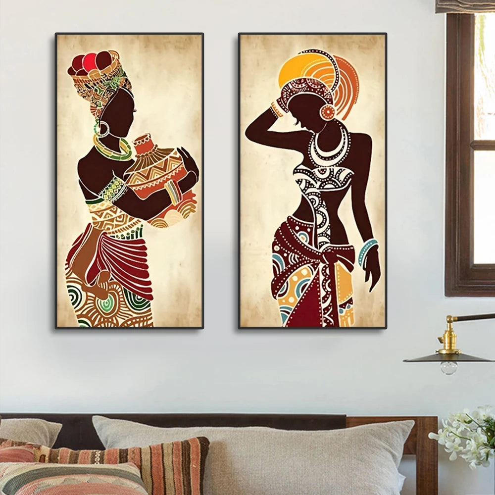 NDEBELE TRIO CANVAS SET – 3x Vintage Figure Wall Art Prints - Glow by Hellen African and Boho Jewelry African Home Decor Cultural Accessories
