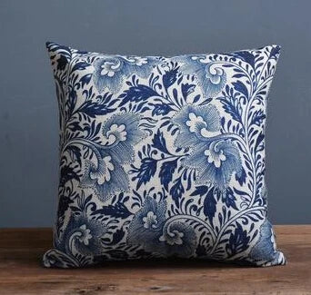 Ethnic Blue Floral Decorative Pillow Cover – Flower & Bird Farmhouse Look - Glow by Hellen African and Boho Jewelry African Home Decor Cultural Accessories