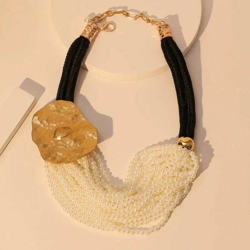 Statement Vintage Pearls Necklace with Geometry Pendant - Glow by Hellen African and Boho Jewelry African Home Decor Cultural Accessories