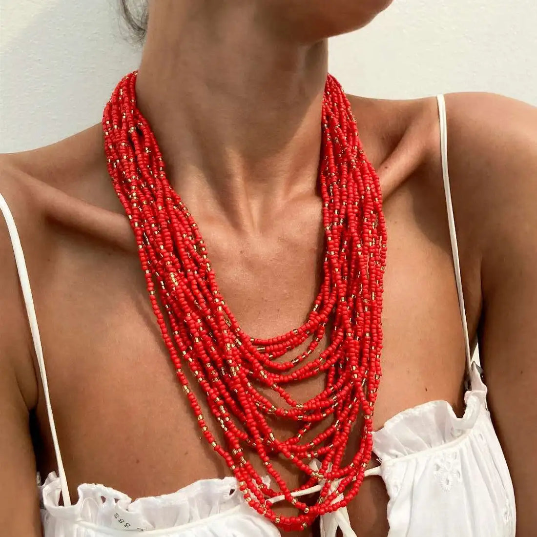 HIMBA SUNSET SEED CHOKER – Bohemia Red Small Seed Beads Chain Necklace - Glow by Hellen African and Boho Jewelry African Home Decor Cultural Accessories