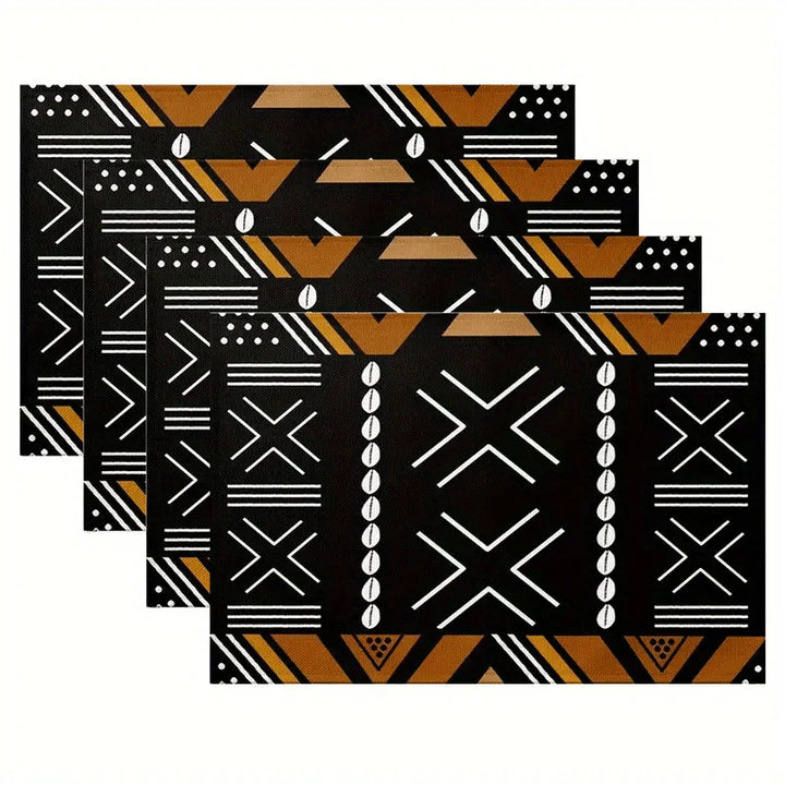 4-Piece African Tribal Pattern Placemats – Cultural Elegance for Every Meal - Glow by Hellen African and Boho Jewelry African Home Decor Cultural Accessories
