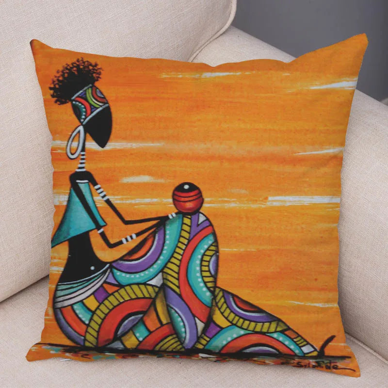 Abstract African Woman Pillowcase – Gallery-Style Exotic Cushion Cover - Glow by Hellen African and Boho Jewelry African Home Decor Cultural Accessories