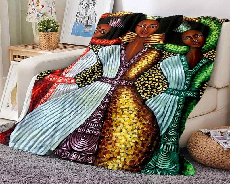 Cartoon Africa Ethiopian Custom Painting Flannel Blanket - Glow by Hellen African and Boho Jewelry African Home Decor Cultural Accessories