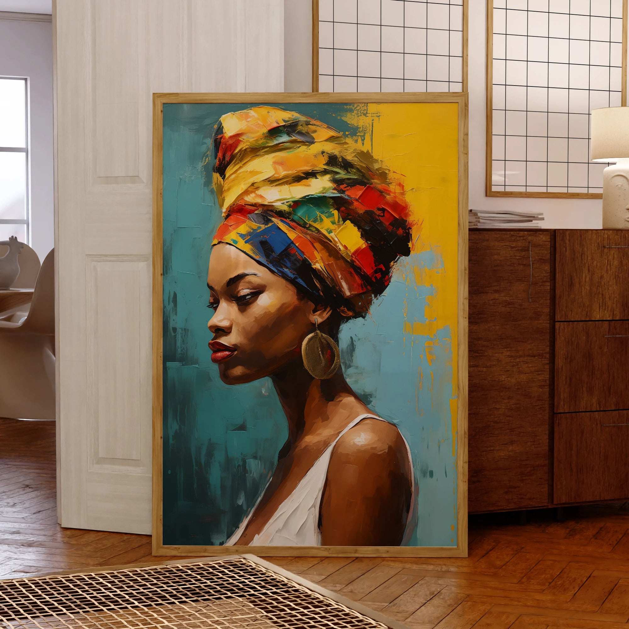Modern African Woman Portrait – A Story of Strength, Grace &amp; Heritage - Glow by Hellen African and Boho Jewelry African Home Decor Cultural Accessories