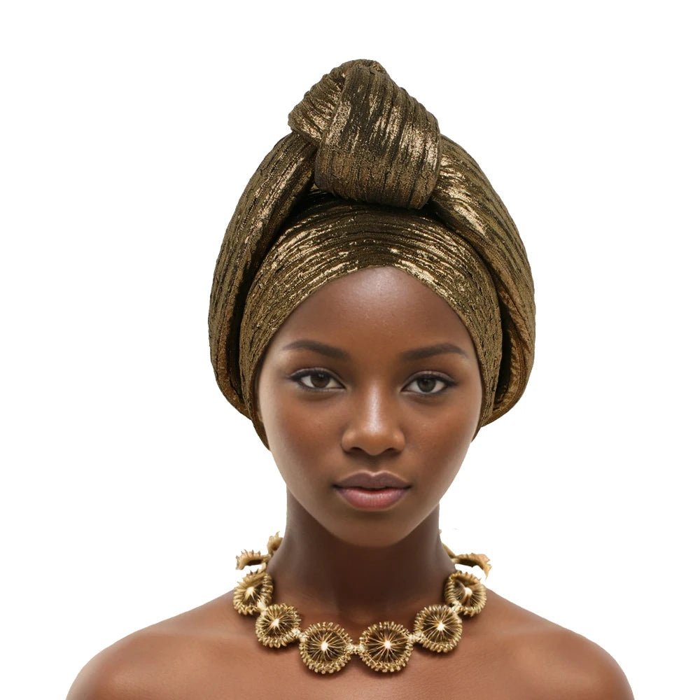 Glitter Fabric Knotted Turban Cap — Pre-Styled Elegance - Glow by Hellen African and Boho Jewelry African Home Decor Cultural Accessories