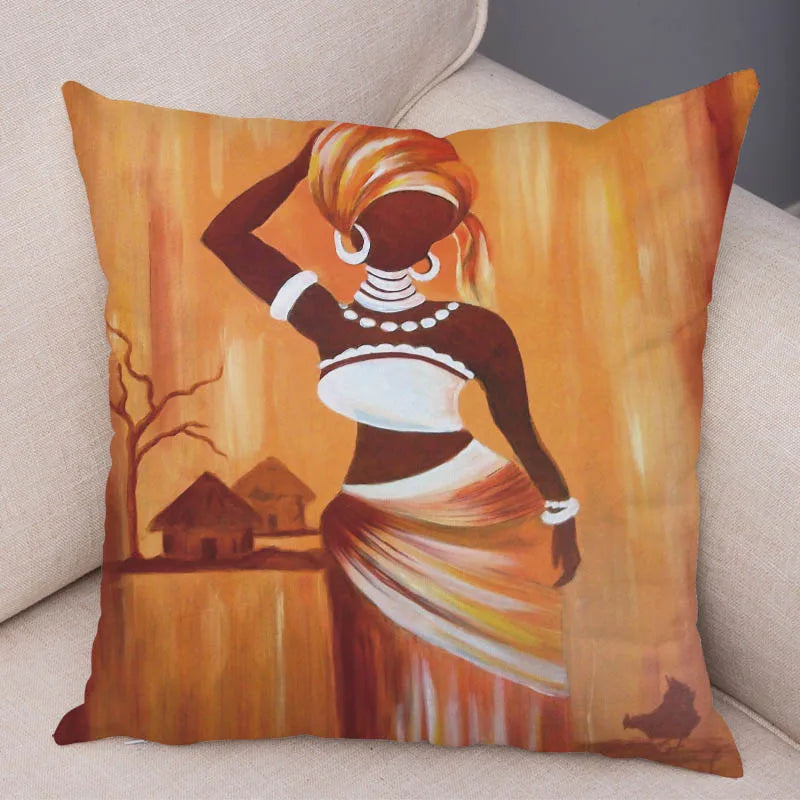 Abstract African Woman Pillowcase – Gallery-Style Exotic Cushion Cover - Glow by Hellen African and Boho Jewelry African Home Decor Cultural Accessories