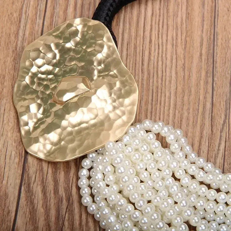 Statement Vintage Pearls Necklace with Geometry Pendant - Glow by Hellen African and Boho Jewelry African Home Decor Cultural Accessories