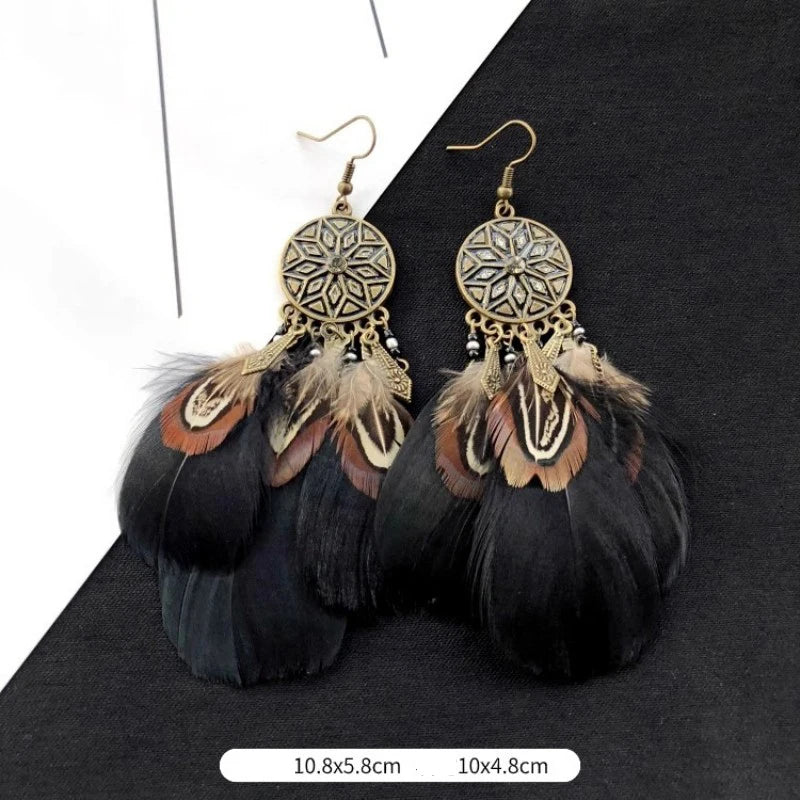MAASAI PEACOCK PLUMES EARRINGS – Unique Imitation Feather Exaggerate Boho Statement Jewelry - Glow by Hellen African and Boho Jewelry African Home Decor Cultural Accessories