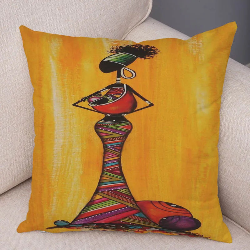 Abstract African Woman Pillowcase – Gallery-Style Exotic Cushion Cover - Glow by Hellen African and Boho Jewelry African Home Decor Cultural Accessories