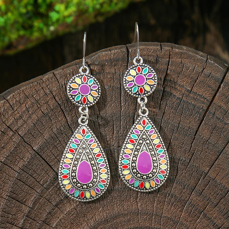 AKAN FLORAL STATEMENT EARRINGS – Bohemian Colorful Enamel Vintage Drop Jewelry - Glow by Hellen African and Boho Jewelry African Home Decor Cultural Accessories